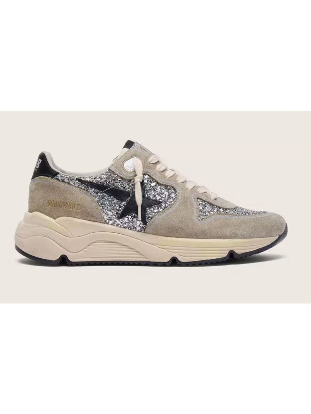 Golden Goose Running Sole Sneaker in Silver Glitter and Dove Gray Suede 39 - Picture 2 of 11